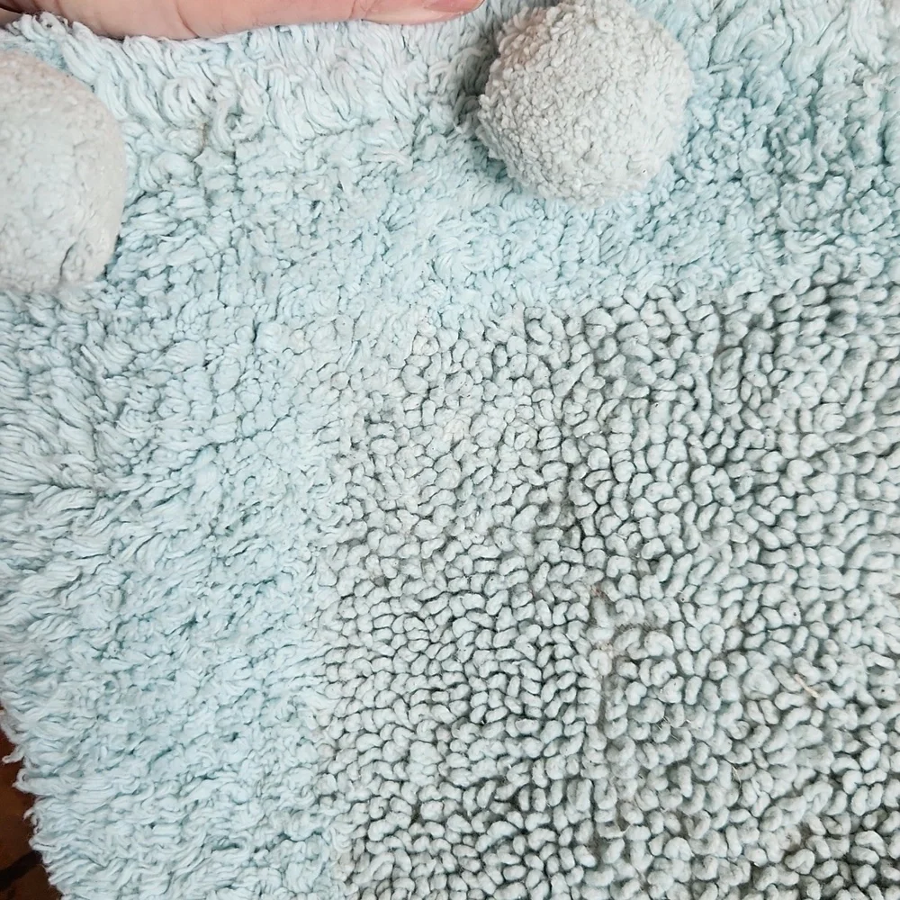Boho Bath Mat Rug with Ball Fringe Blue‎ Cotton pompoms
